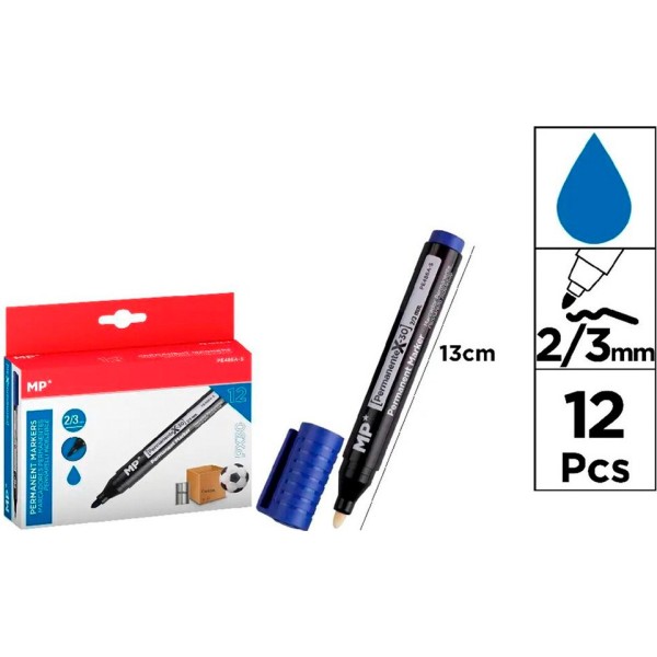 Marcador permanente azul, px30, 12 uds, blister
