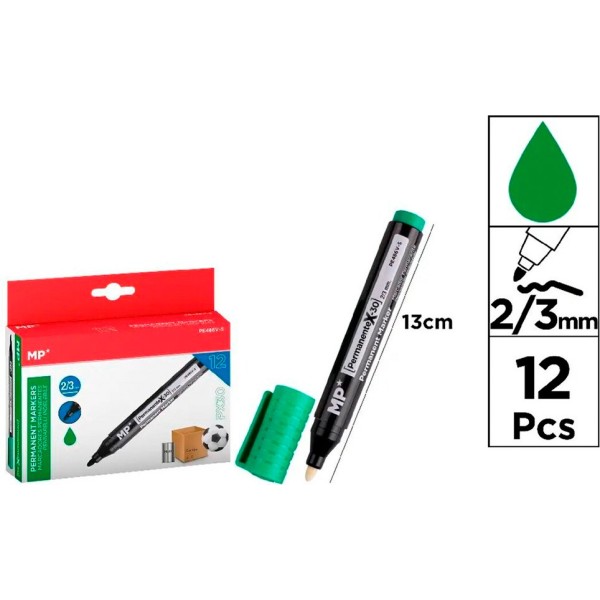 Marcador permanente verde, px30, 12 uds, blister